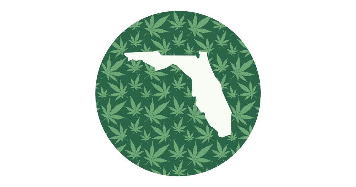 Illustration of Florida with Marijuana Leaf Background